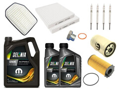 Jeep Wrangler JK 2,8L (7L) - Selenia Mopar Multipower C3 5W30 + ulei, aer, climatizare, filtru de combustibil + bujii incandescente